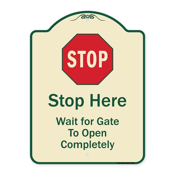 Designer Series-Stop Wait For Gate To Open Completely With Symbol, 24" x 18", TG-1824-9883